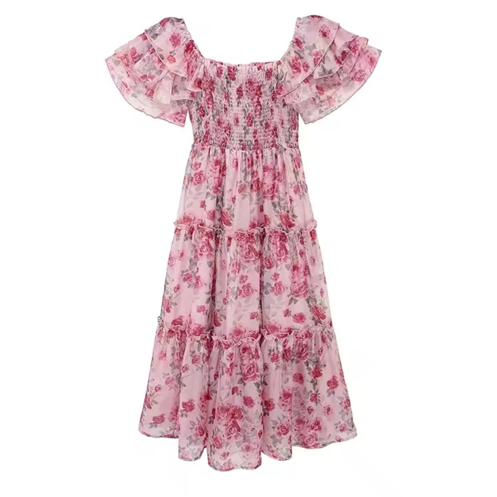 NWOT Floral Pink Ruffle Dress